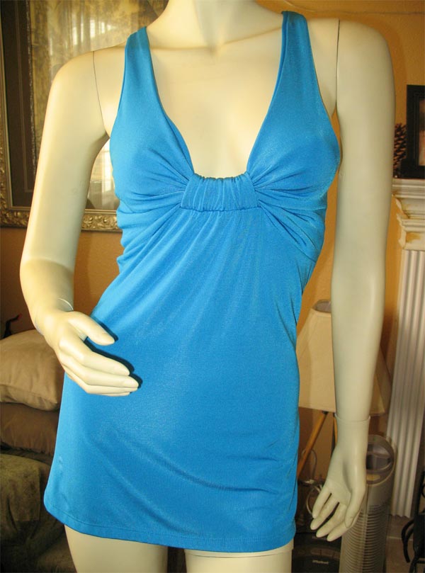 WET SEAL Womens BLUE Sleeveless Empire Waist Cleavage TOP Blouse X-BACK ...