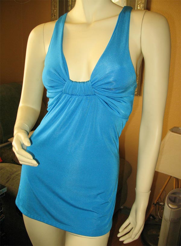 WET SEAL Womens BLUE Sleeveless Empire Waist Cleavage TOP Blouse X-BACK ...