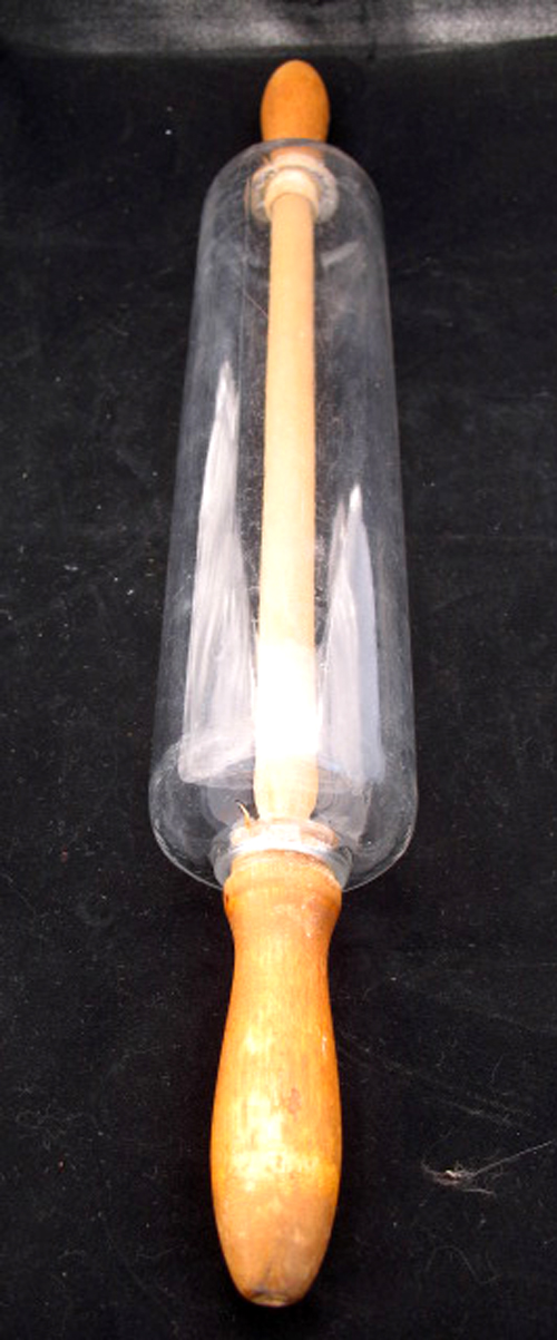   GLASS ROLLING PIN Baker Baking Kitchen DOUGH ROLLER WOOD Handle  