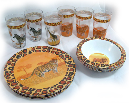 18 Pieces African Safari Animal Print Plate Tumbler Set